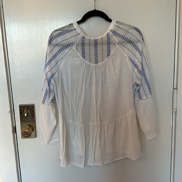 Zara Basic Blouse - white with blue detail - Picture 4 of 6